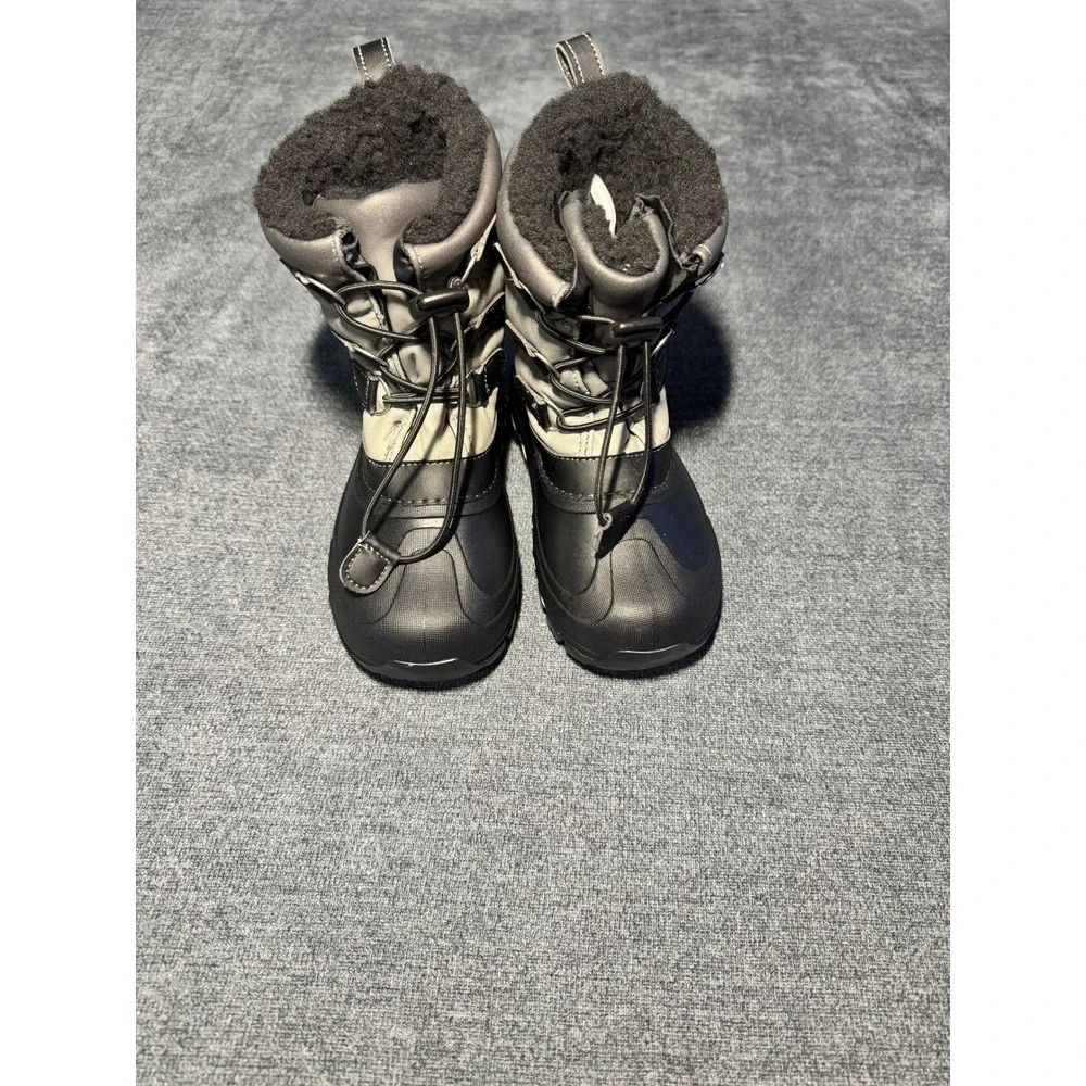 Members Mark Kids Snow Boots Gray Black Faux Fur Lined Winter Boots Size 11/12